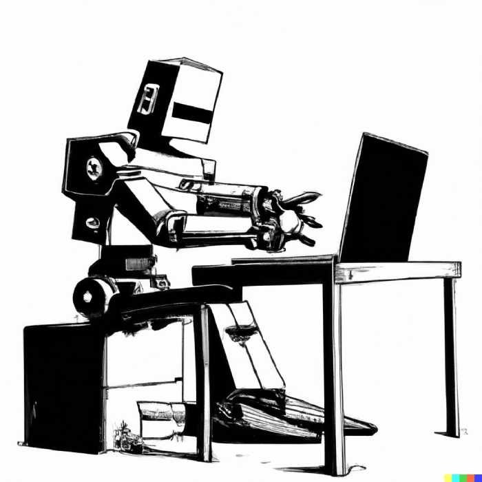 robot-working-on-a-computer-with-arms-outward
