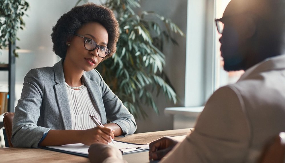 Professional psychologist conducting a counseling session with a patient in a well-lit office, featuring a calm environment with plants, designed for healthcare website layout and psychologist website, emphasizing mental health care and support.