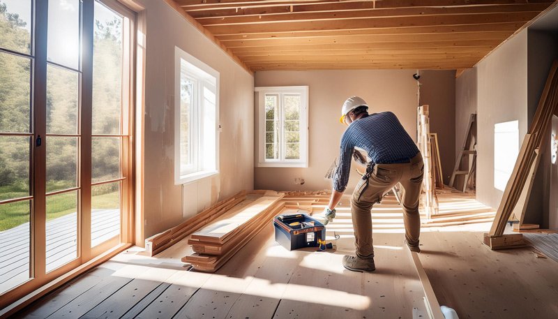 A worker remodeling the interior of a home, highlighting the need for specialized Home Remodeling Website Design